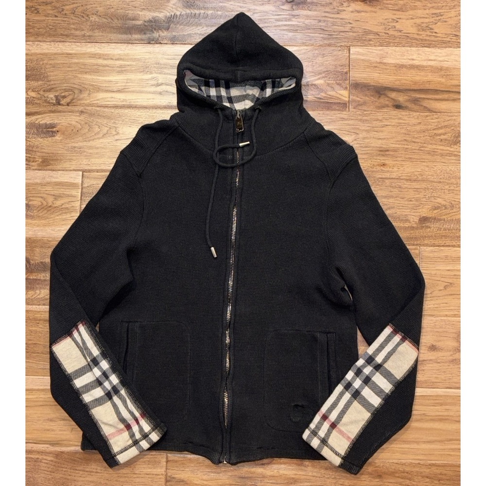 Burberry London Waffle Knit Zip Up Hoodie Cotton Wool Blend Size XL
